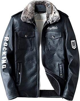 RENHE Mens Leather Jacket, Winter Motorcycle Jacket, Boa Lining, Biker Jacket, Cold Protection, Windproof, Thermal, PU Leather Jacket, Faux Leather, Abrasion Resistant, Black, 2XL Size