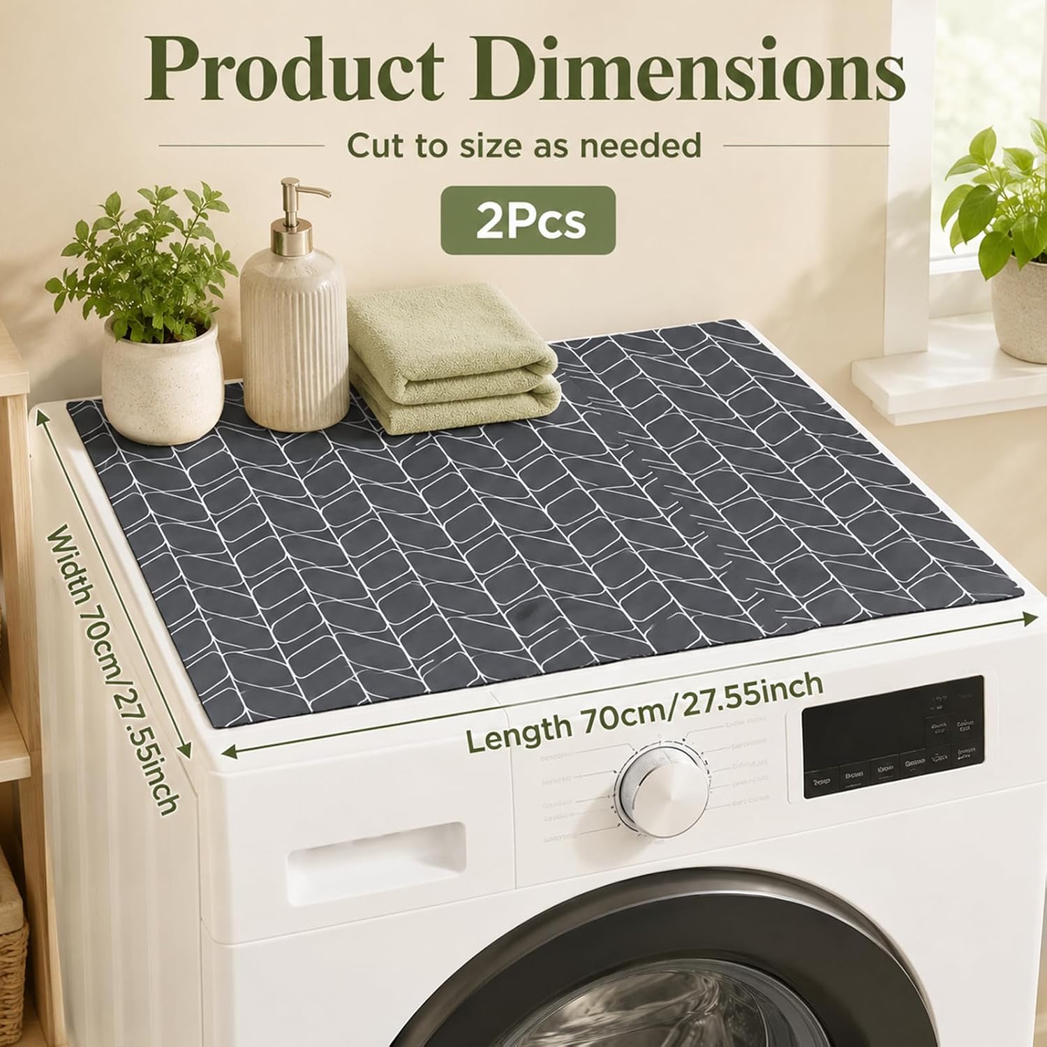 2 PCS 27" x 27" Non Slip Washer and Dryer Covers | Silicone Washing Machine Topper Trimmable Quick Drying Laundry Machine Top Protector Mat for Laundry Room Kitchen Appliances