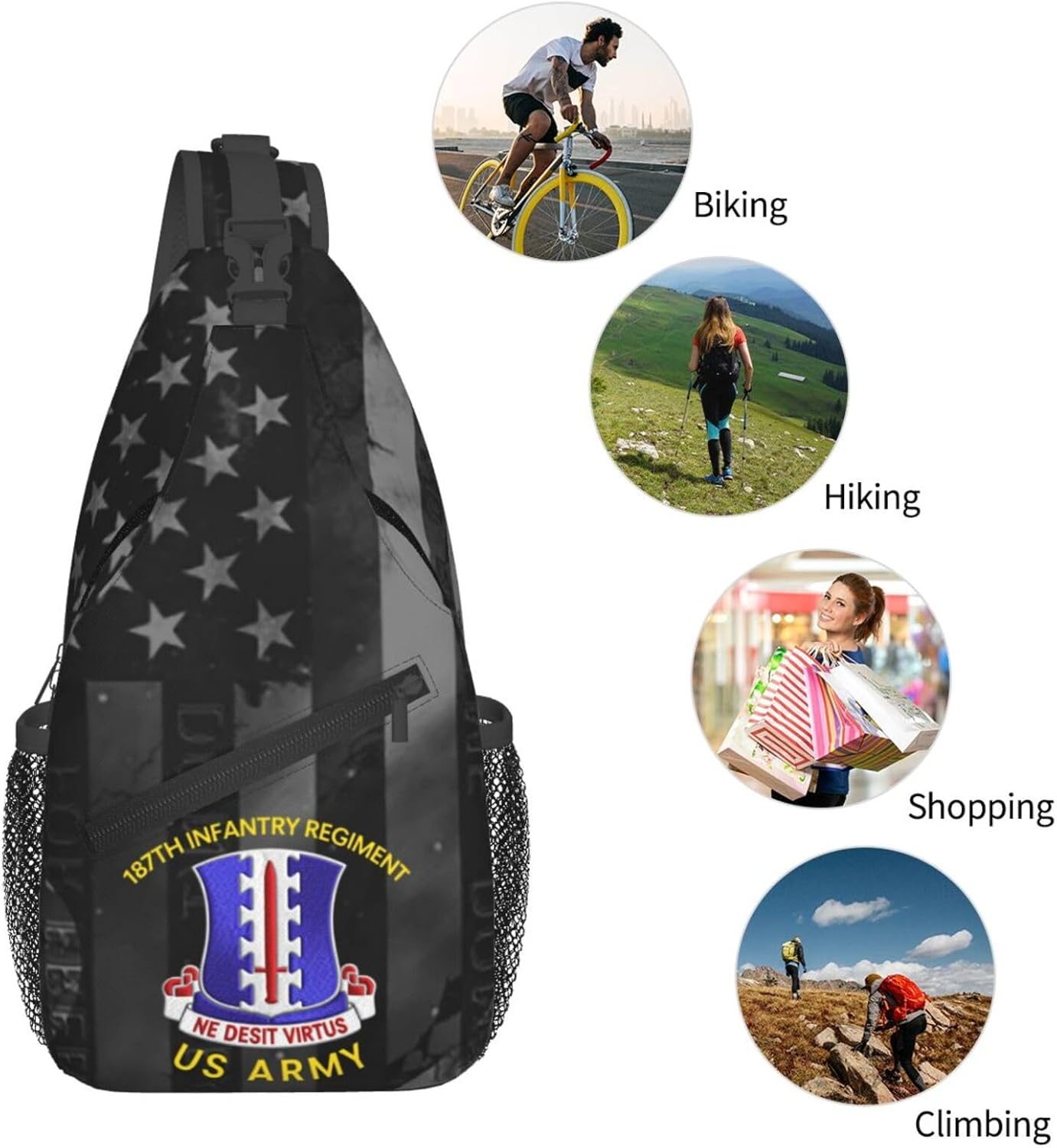 Army 187th Infantry Regiment Veteran Men'S Casual Crossbody Bag - Multi-Pocket Polyester Chest Bag
