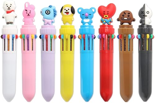 8 bolígrafos retráctiles de color 10 en 1, con forma de dibujos animados, multicolor, punta media (0.028 in) para suministros de oficina escolar