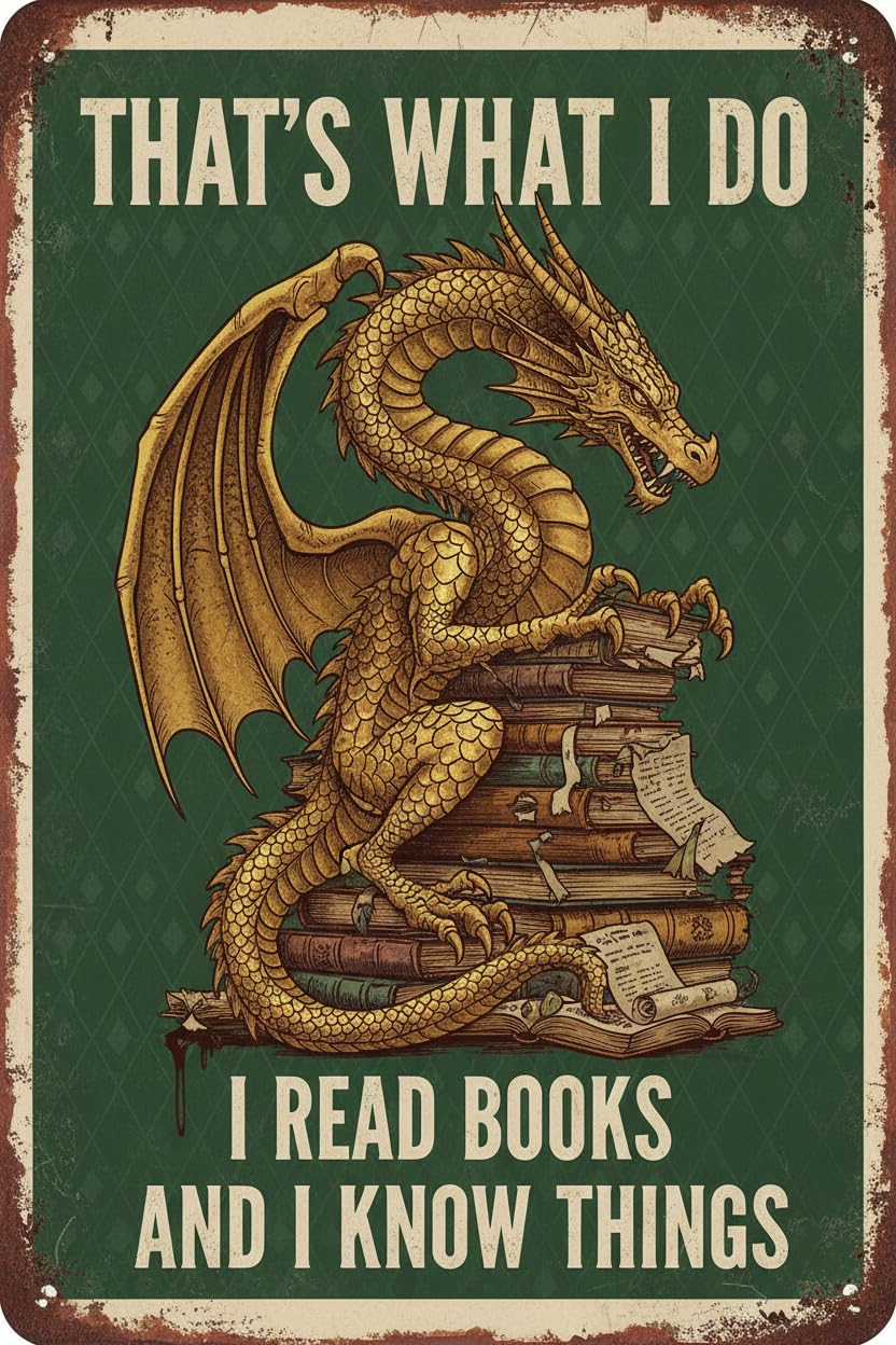 Dragon That's What I Do I Read Books Tin Sign, 8x12 Inch