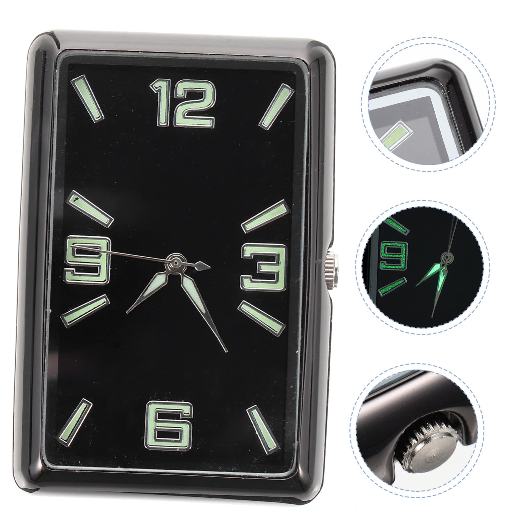 Reloj Cuadrado del Coche Negro de Aleación y Vidrio | Pequeño Reloj Analógico a Pilas, Diseño Simple y Elegante, Accesorio Ligero para Hogar y Escuela
