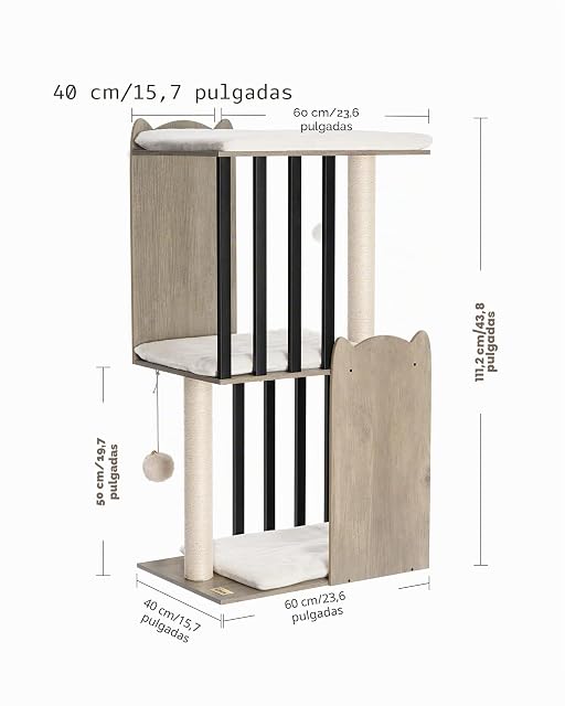 Foto 7 de 8 de FourFurPets 3 Niveles Moderno Árbol para Gatos, Altura 111 cm, Torre de Gatos, con 2 Postes de Sisal