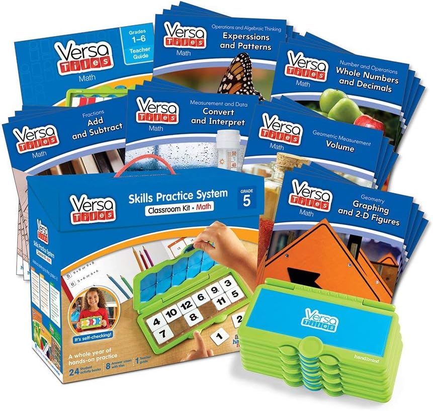 hand2mind VersaTiles Math Classroom Set, an Independent Self-Checking & Skill Practicing System (Grade 5), Aligned to State and National Standards