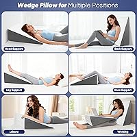 Vista 3 de Almohada de cuña de cama para dormir, leer y descansar, almohada de espuma viscoelástica de enfriamiento de 10 pulgadas para adultos mayores, ideal