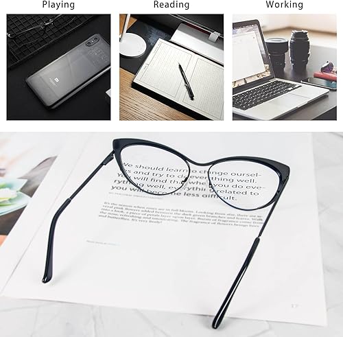 Miniatura 7 de KoKoBin Gafas de lectura de ojo de gato, 2 pares de lentes de marco de metal, lectores de bisagra de resorte con bolsa de cuero para hombres y