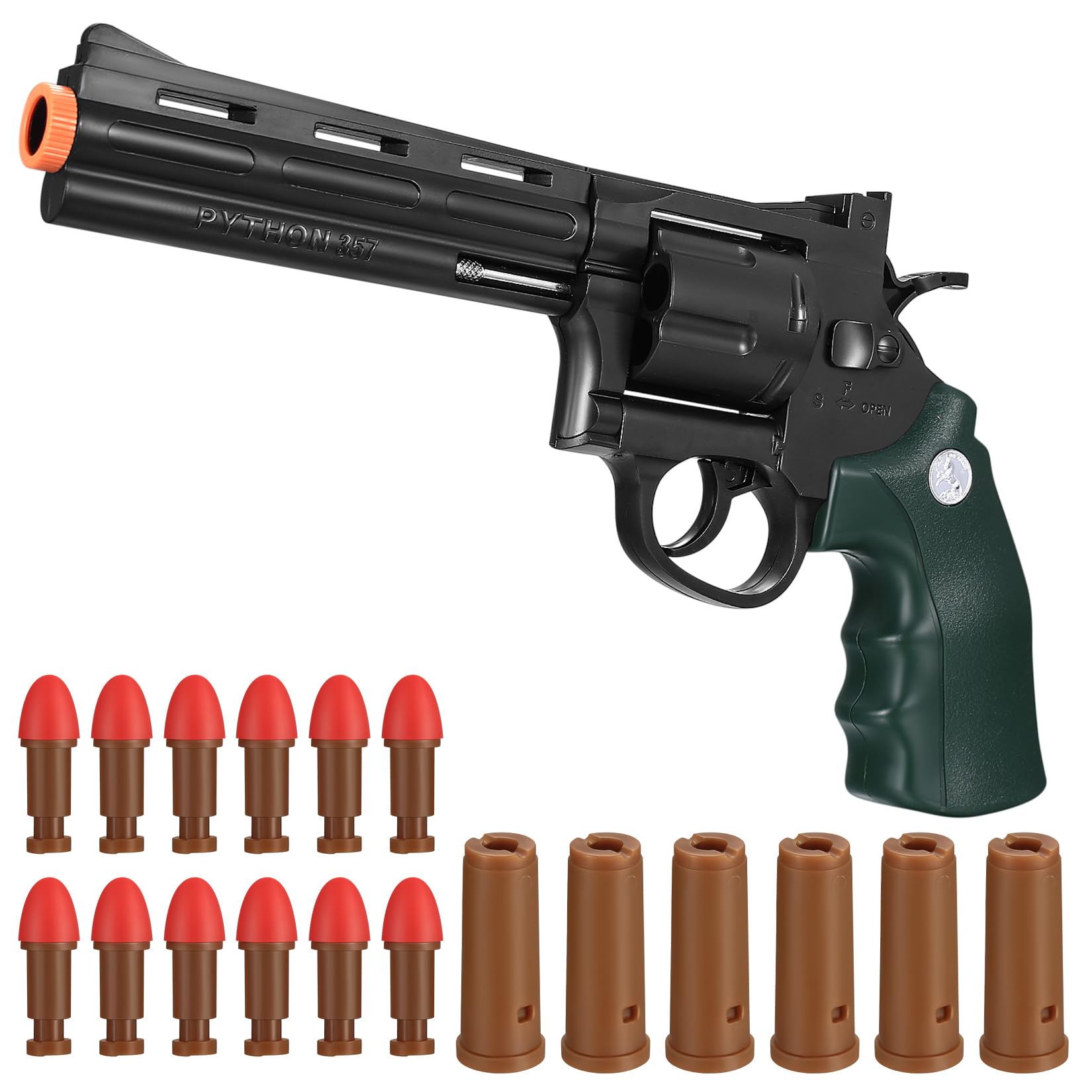 Toy Revolver Gun with 12 Soft Bullets, Toy Gun Pistol with 6 Shell Ejecting,Soft Foam Blasters, Gifts for Boys Kids Girls Ages 6 7 8 9 10 11 12+(Dark Green)