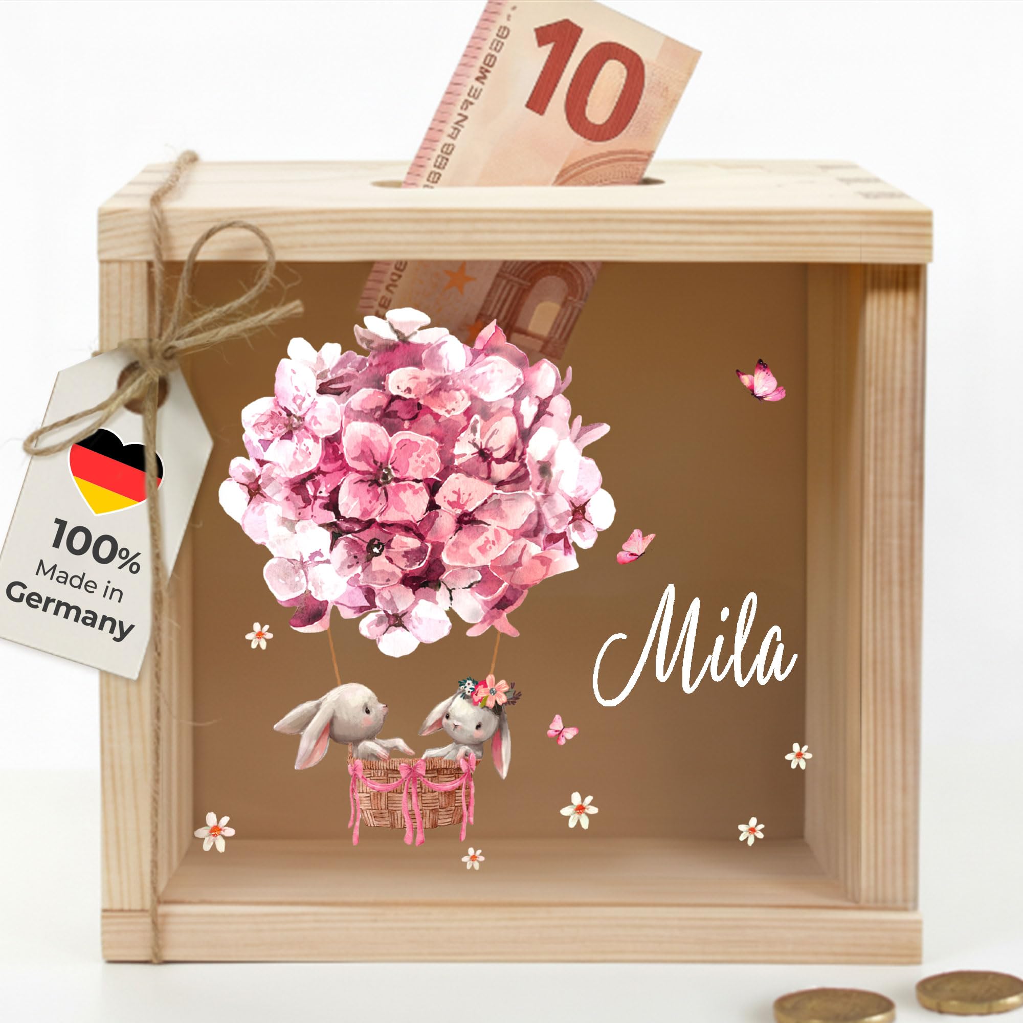 Little-Deco Spardose, Geldkassette, Sparbox, Geld sparen, Sparschwein Kinder, personalisierte Geschenke Kinder, personalisierte Spardose, Holzspardose, Taufgeschenke, Geschenk zur Geburt, 15x15cm