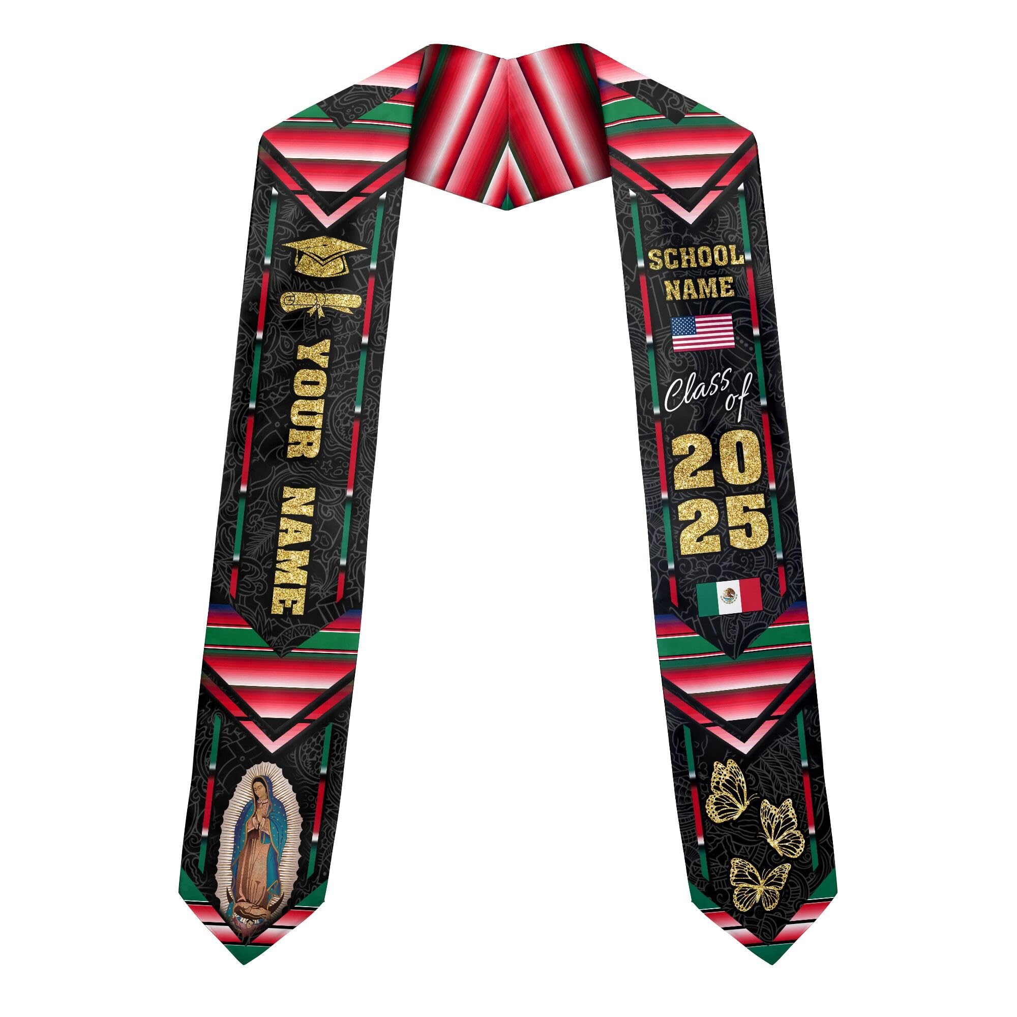 MonkeyVan Personalized Graduation Stole for Mexico Senior, Mexican Flag Graduation Sash Class of 2025 Graduation Day Gifts S390