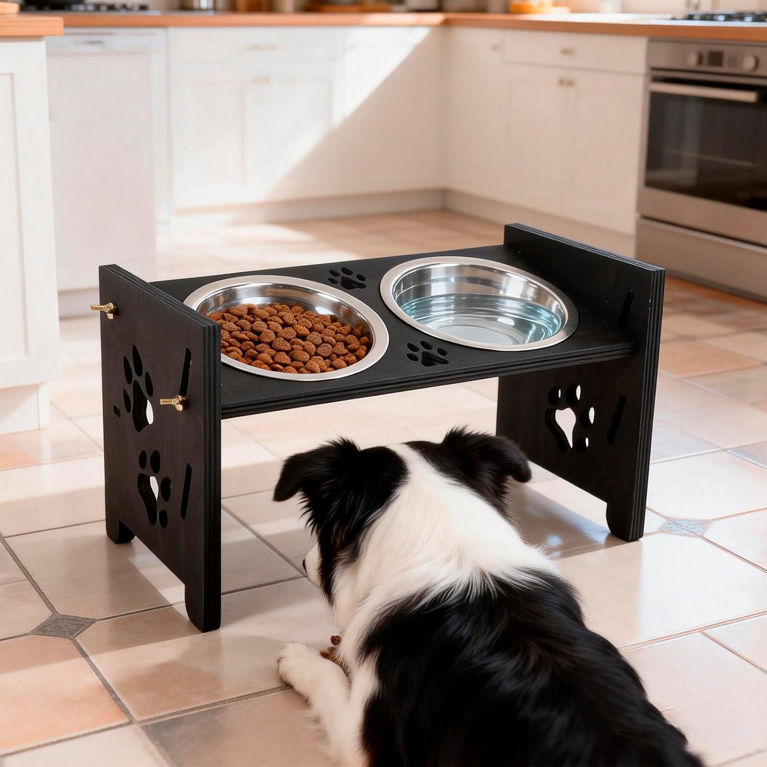 Raised Dog Bowl Stand,Elevated Dog Bowls,Cat Feeding Station Adjustable Pet Dish Food and Water Feeder for Medium Small Dogs and Cats Stainless Dishes Set Puppy Tilted Feeders