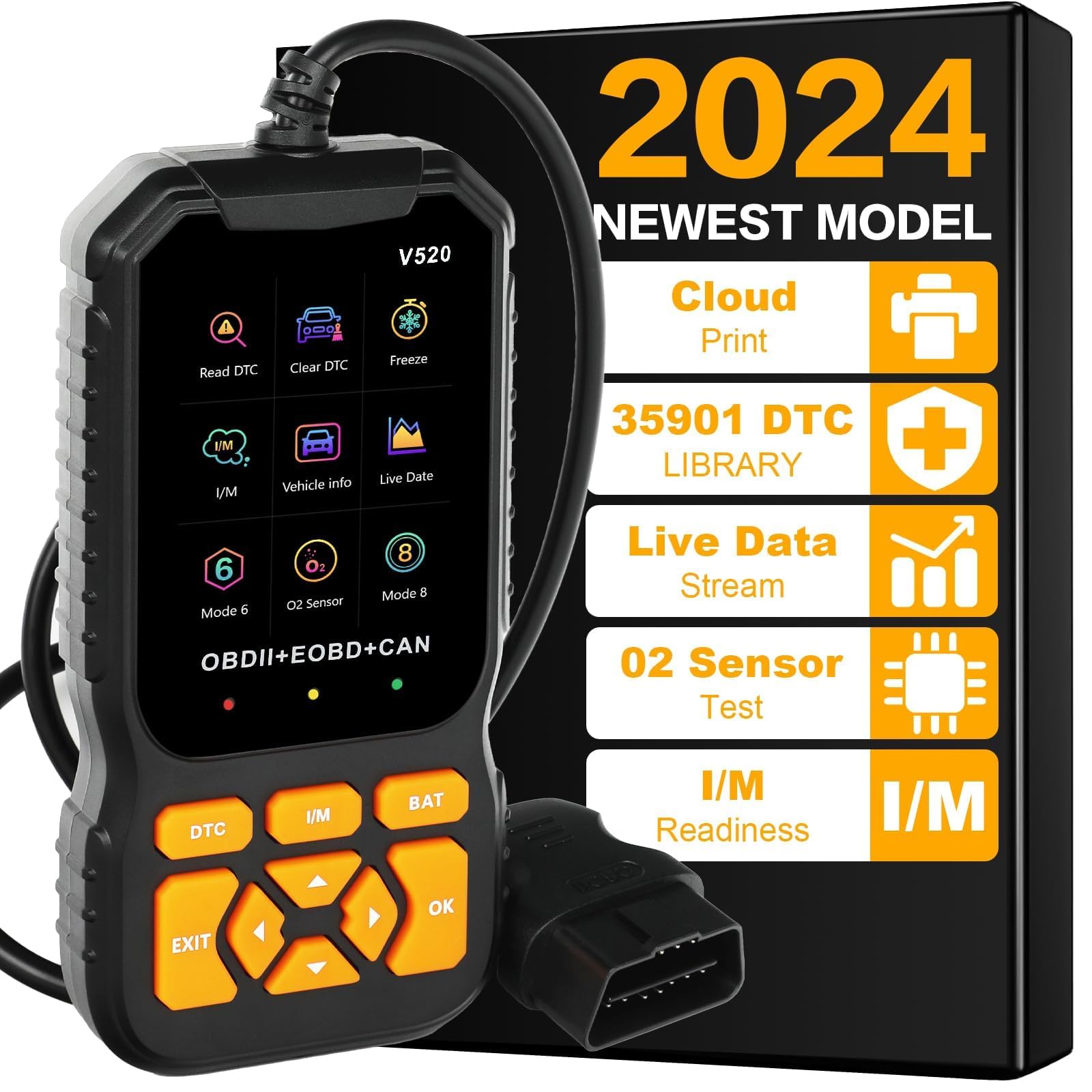 Aleanu OBD2 Scanner Diagnostic Scan Tool Enhanced V520 Vehicle Code Reader Auto OBDII/EOBD Car Check Engine Light Read/Erase Fault Code/Cloud Data Print for All Vehicles After 1996, 2024 Upgraded