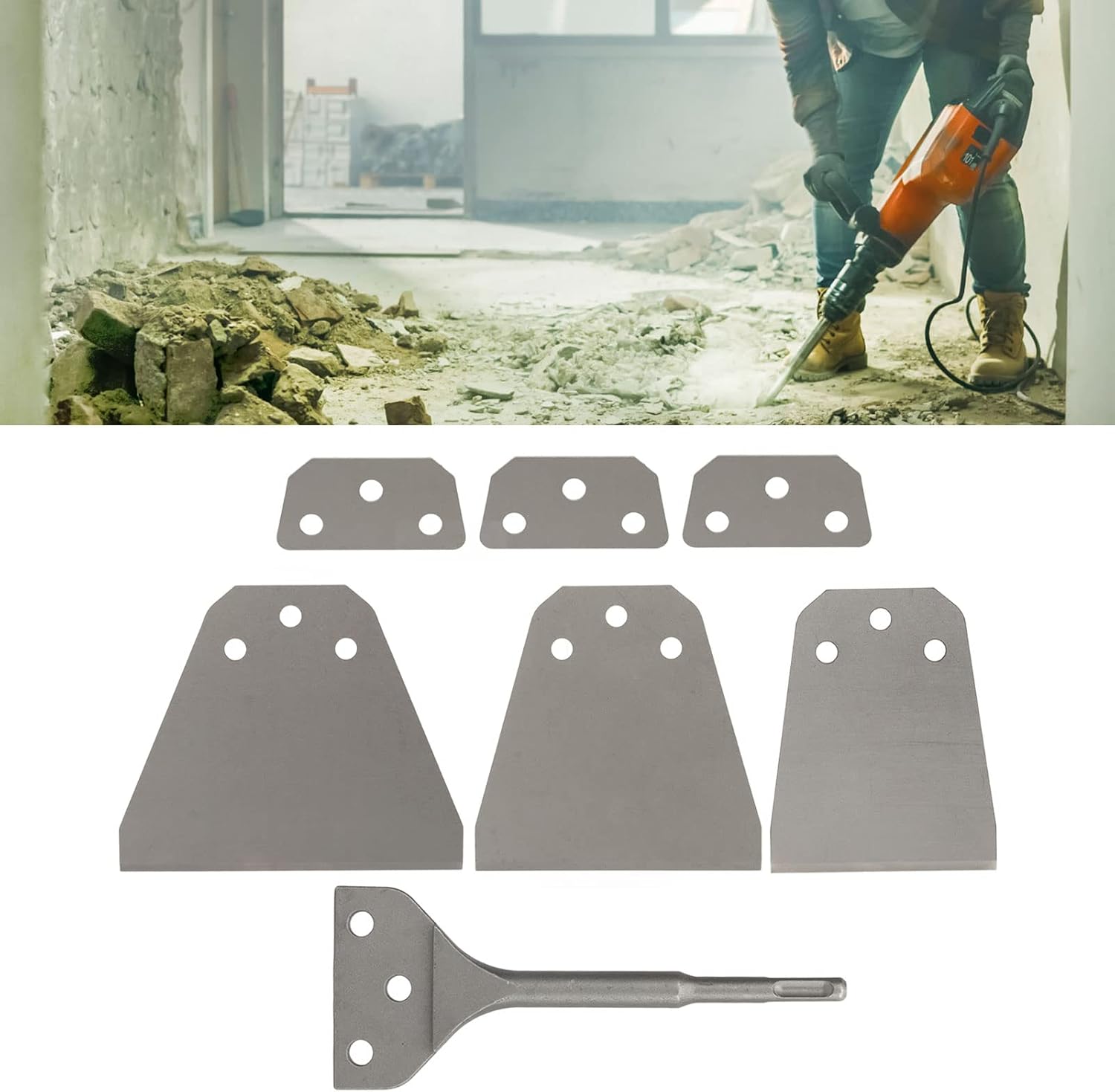 Tile Removal Chisel Tool Kit for Electric Hammer, Thin Scraper for Floor Wall, 4 6in Spring Steel Blades, Heat Treated, DIY and Use
