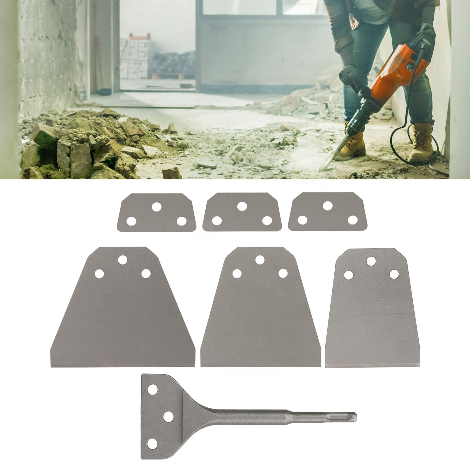 Cincel para retirar azulejos, kit de raspador de suelo ultra delgado para martillo eléctrico, raspador de pared y suelo de alta resistencia con mango redondo para eliminar mortero,