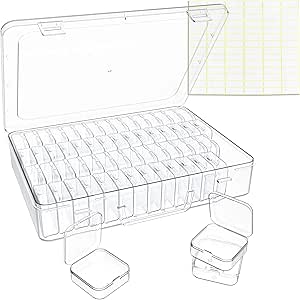 Bead Organizer Box, 60 Pack Small Clear Storage Containers with Labels and Handle