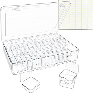 Bead Organizer Box, 60 Pack Small Clear Storage Boxes with Labels, Large Travel Craft Case with Handle, Mini Plastic Containers for Jewelry Making Diamonds DIY Pony Bracelet Screws Seeds Small Parts