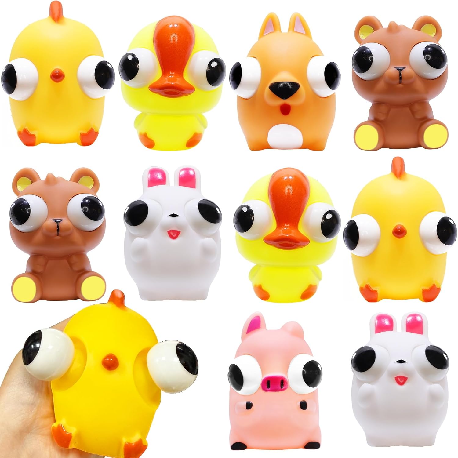 AMENON 24 Pack Prefilled Easter Eggs with Chick LED Puffer Balls,Light Up Stress Relief Fidget Toys Squeeze Sensory Ball for Kids Boys Girls Easter Basket Stuffers Egg Hunt Party Favor Gift