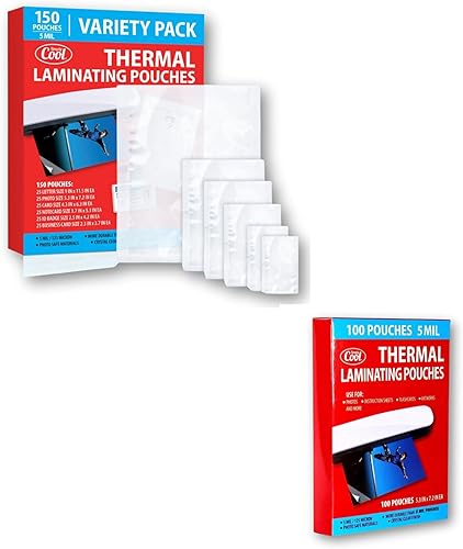 Paquete variado de bolsas de laminación de 5 mil (150 unidades) y tamaño de foto de 5.3 x 7.2 pulgadas (100 unidades)