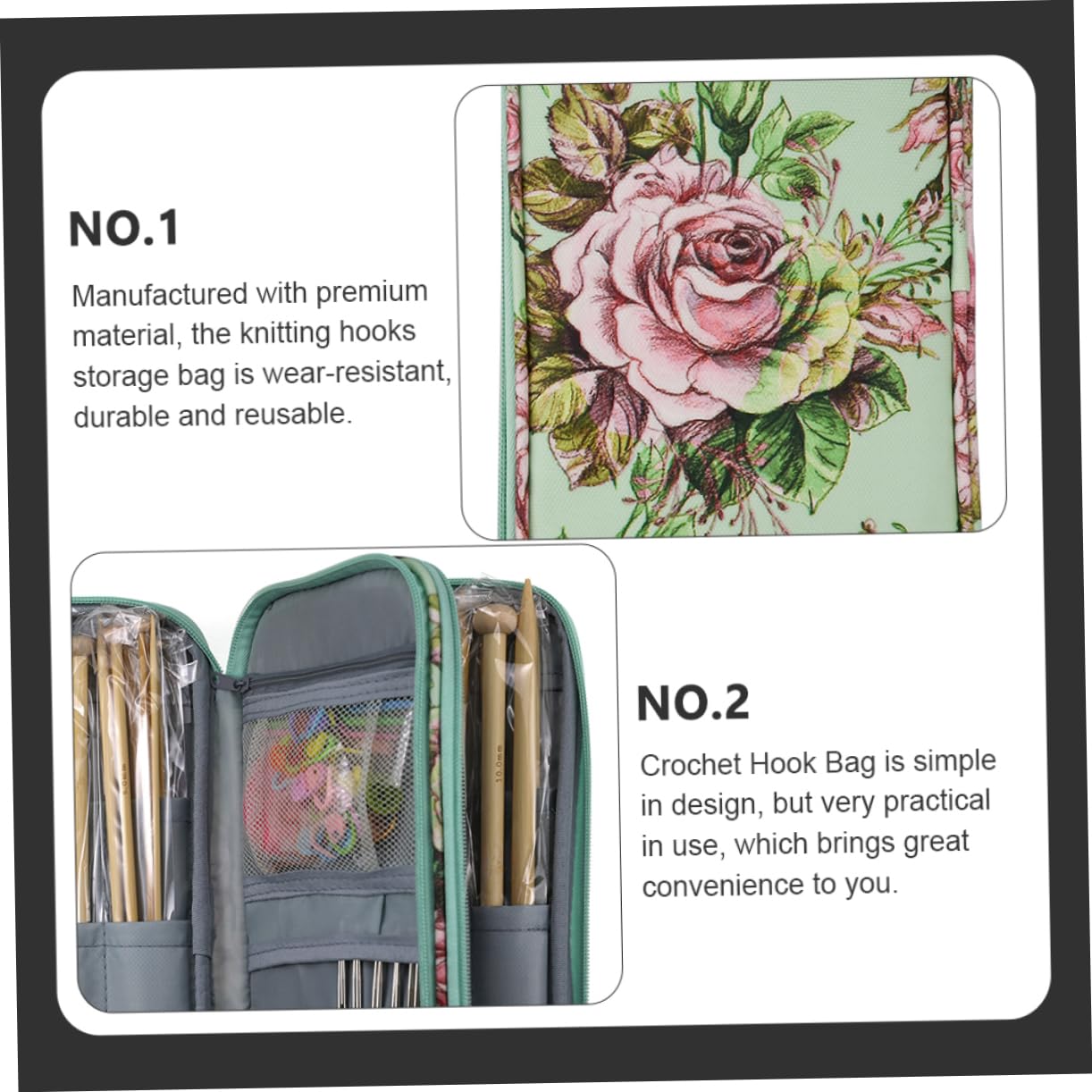 1set Borsa per Uncinetto e Accessori Organizer capacità per Strumenti di Cucito e Lavoro Maglia con Scomparti per Filati e Ferri da Lavoro Pratica e Leggera Facile da Trasportare
