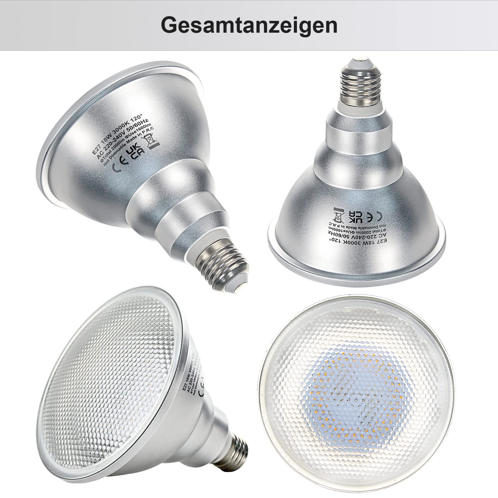 4er 18W E27 LED Lampe Warmweiss Par38 Reflektor Strahler 2000LM Flood Licht 230V, Ersetzt Halogen Leuchtmittel 180W, 120 Grad,Nicht Dimmbar