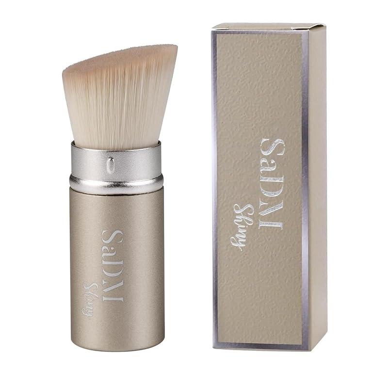 Pincel Kabuki para Base SaDM Shiny, Cerdas Sintéticas, Cabo Retrátil, Champagne Gold, 1 unidade