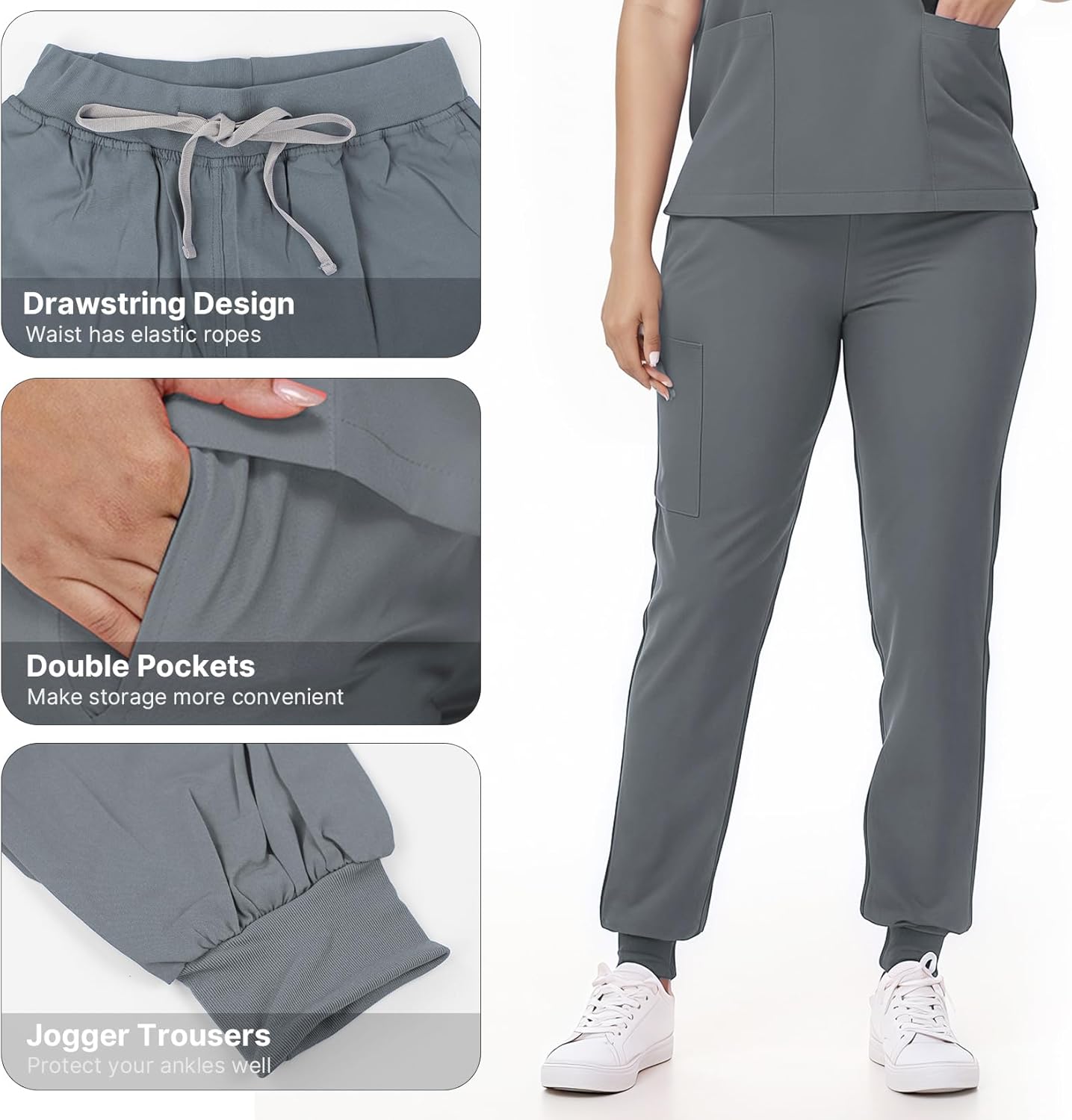 Scrubs Set for Women Nurse Uniform V-Neck Top and Drawstring Jogger Pants with Multi Pocket Nurse Workwear - Image 4