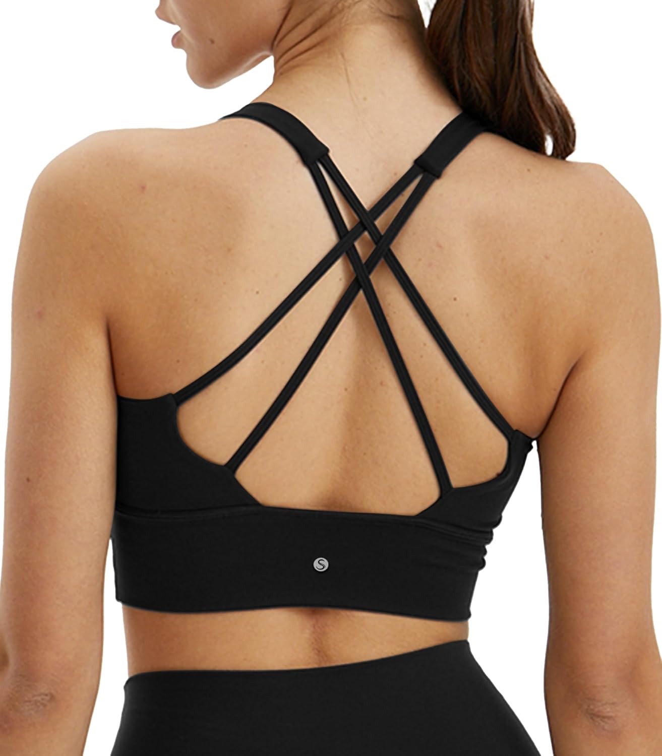 Sogetdo Women Strappy Sports Bras Padded Racerback Criss Cross Back Square Neck Workout Gym Yoga Tank Top - Image 2