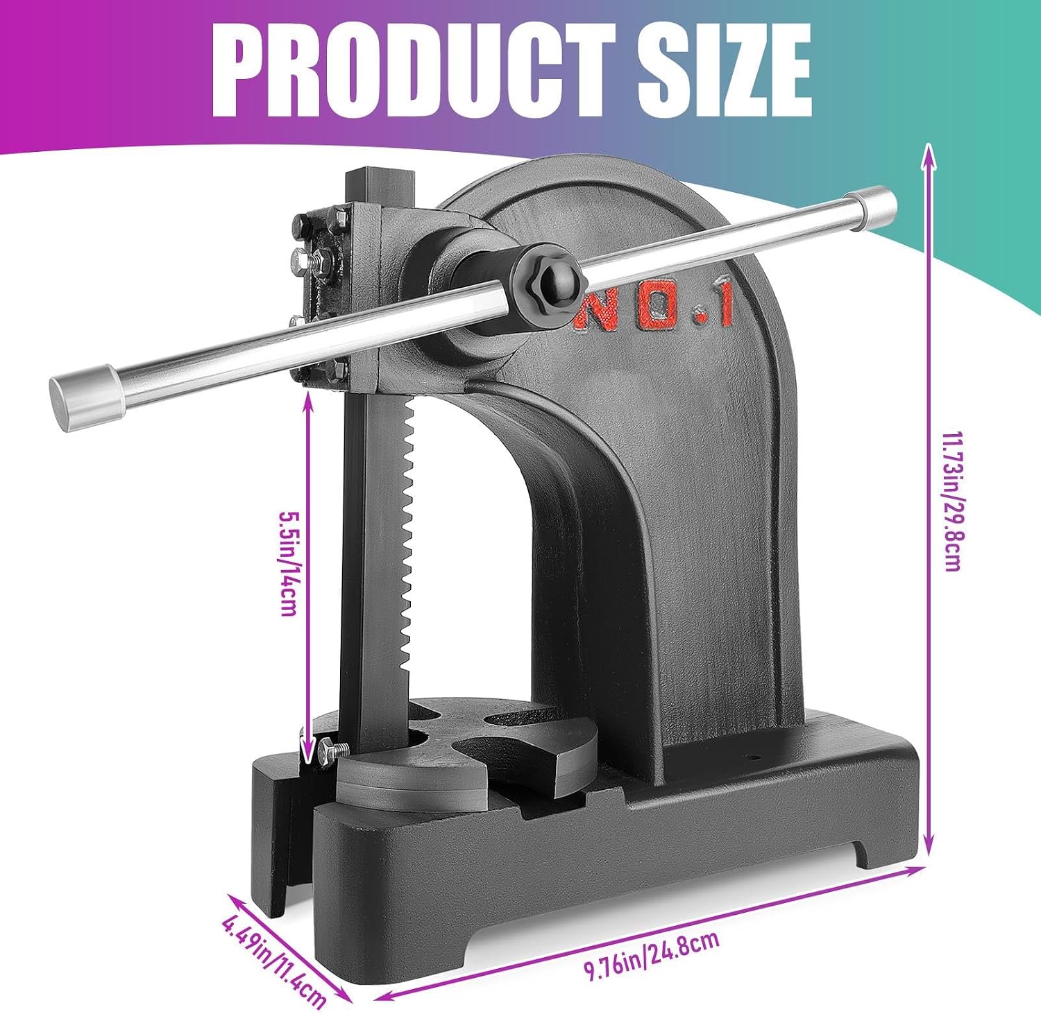 1T Manual Arbor Press, 5.5" Maximum Height Arbor Press with Ratchet Lever, Removable Steel Anvil & Reversible Ram, for Garage Repair, Punching, Riveting. (1T)