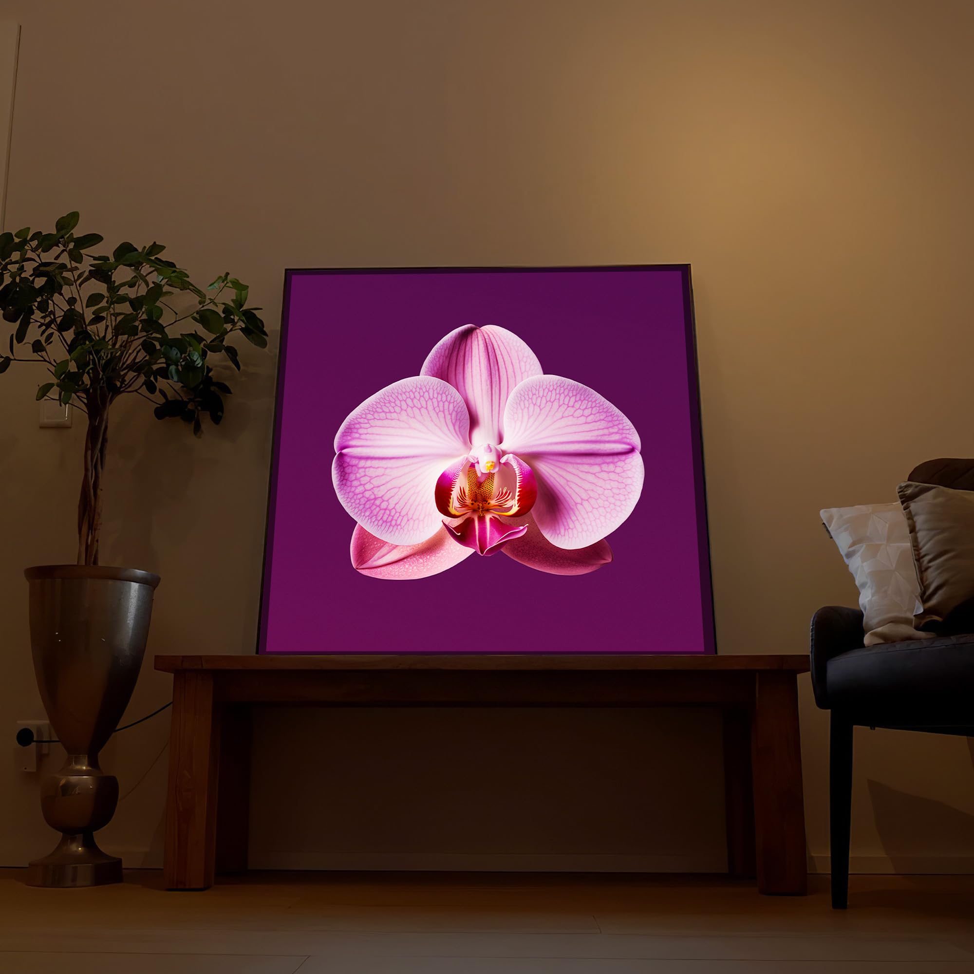Generisch LED Wandbild Rosa Orchidee – Beleuchtet - Blumen Leuchtbild edel