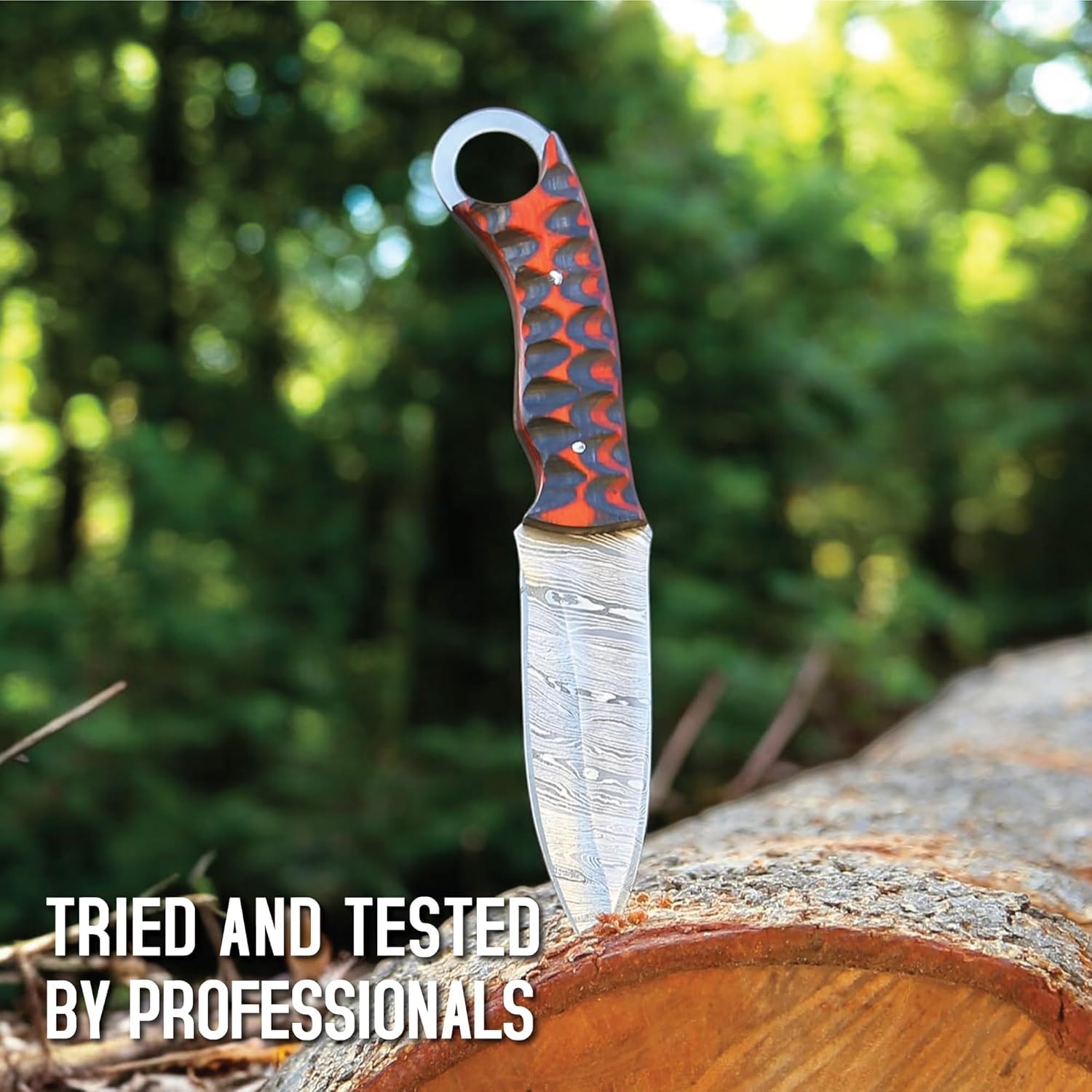Handgeschmiedetes Jagdmesser mit Lederscheide – Bushcraft Messer mit feststehender Klinge & ergonomischem Rosenholzgriff – Outdoor Survival Scout Messer