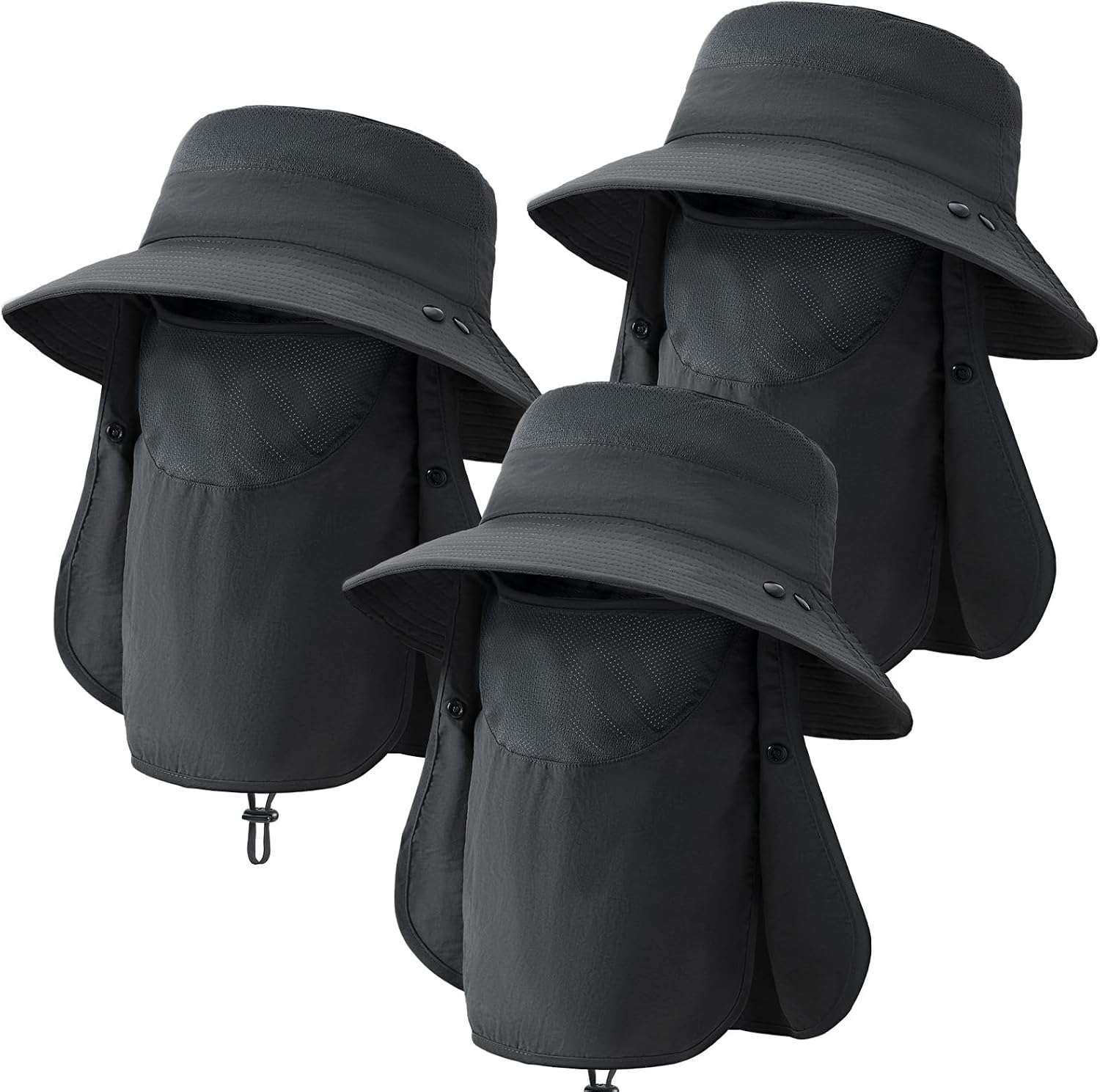 3 Pcs Unisex UPF 50+ Wide Brim Fishing Hat with Face Mask & Neck Flap