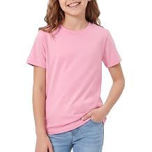 Resinta Girls Short Sleeve T Shirts Crewneck Solid Tee Shirts Casual Kids Summer Tops for Girls 5-14 Years