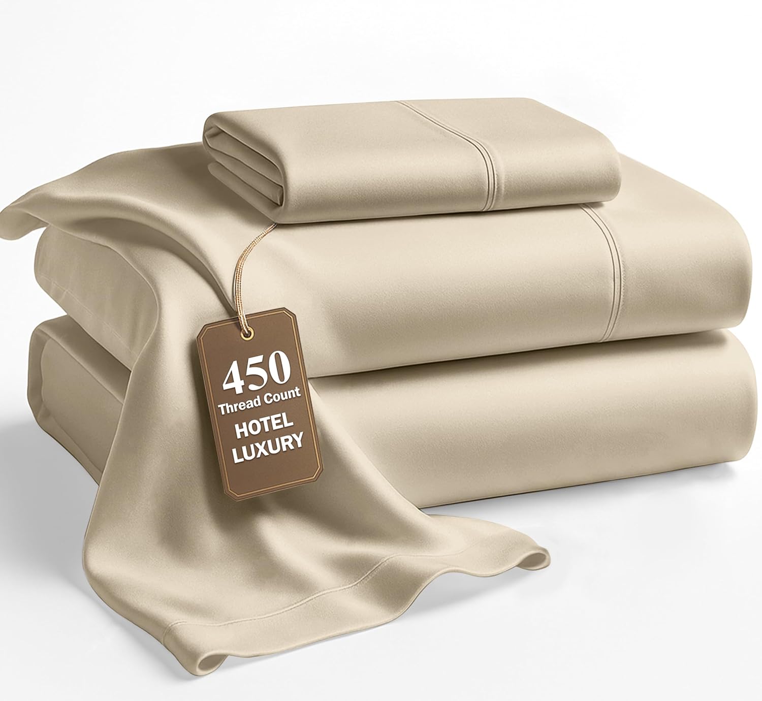 LANE LINEN 100% Cotton Bed Sheets – Twin Size Sheet Set, 450 Thread Count Soft & Naturally Cooling Sateen Weave, 15” Deep Pocket Fully Elasticized Fitted Sheet, Luxury Hotel Bedding, Linen - Thumbnail 2