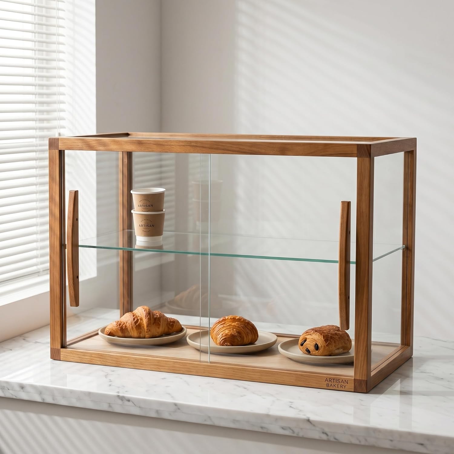 Wood Bakery Display Case with Glass Doors - Ideal Countertop Cabinet for Pastries, Cookies, Desserts, Cupcakes & Bakery Organization A Single Layer