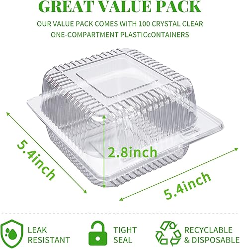 Miniatura 2 de 50 recipientes de plástico con bisagras, bandeja para llevar, de plástico transparente, para sándwiches, ensaladas, hamburguesas (5 x 4.7 x 2.8