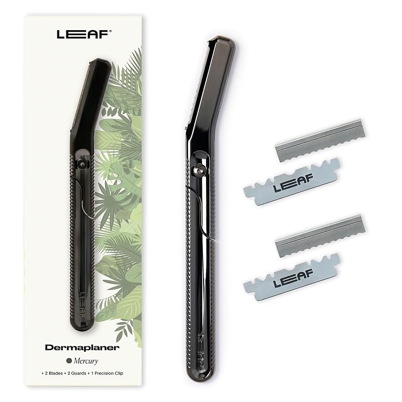 Aparador facial Dermaplaner Leaf Shave Mercury com clipe de precisão e 2 refis