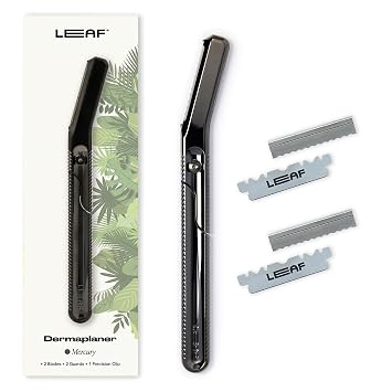 Leaf Shave | Leaf Dermaplaner, All-Metal Reusable Dermaplane Razor and Exfoliating Tool for Women, Includes Precision Clip and Two Refills - Mercury