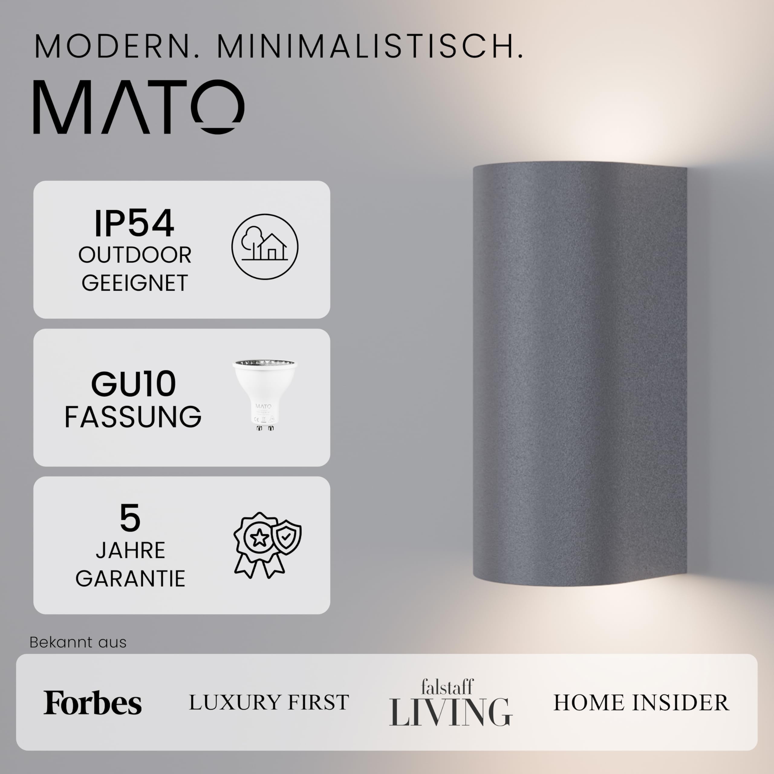 MATO 4x Aussenlampe Wand Up Down Leuchte - IP54 Wetterfest - LED Wandleuchte Aussen & Innen - GU10 Außenwandleuchten für Hauswand & Fassadenbeleuchtung, Außenlampe, Wandlampe Außen, Außenbeleuchtung