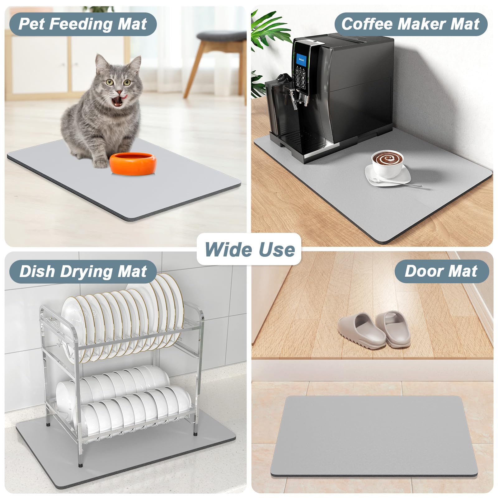 Rnivvi Tapete de café, 12 x 19 pulgadas, para accesorios y organizador de estación de máquina de espresso, almohadilla absorbente para secar platos con respaldo de goma para ocultar las manchas, para