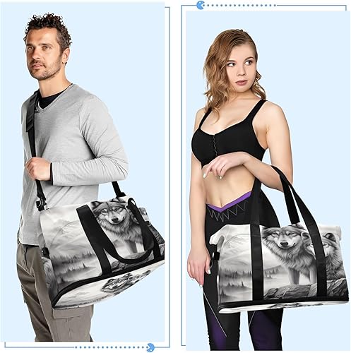 Miniatura 6 de Kigai Bolsa de gimnasio Wolf para mujeres y hombres bolsa de viaje deportiva impermeable bolsa de fin de semana con bolsillo húmedo para viajes