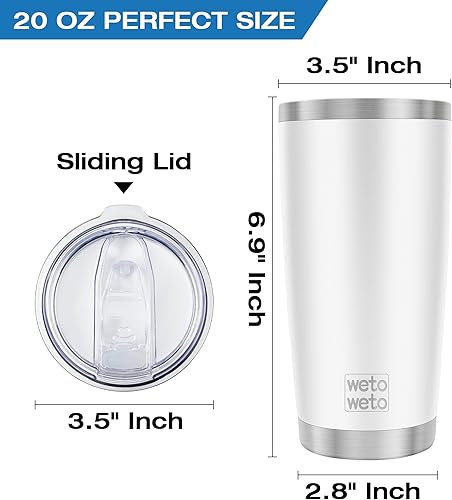 Vista 80 de WETOWETO - Vaso térmico de acero inoxidable de 20 onzas con mango, taza de café con 2 tapas y 2 pajillas, doble pared con aislamiento al vacío, vaso