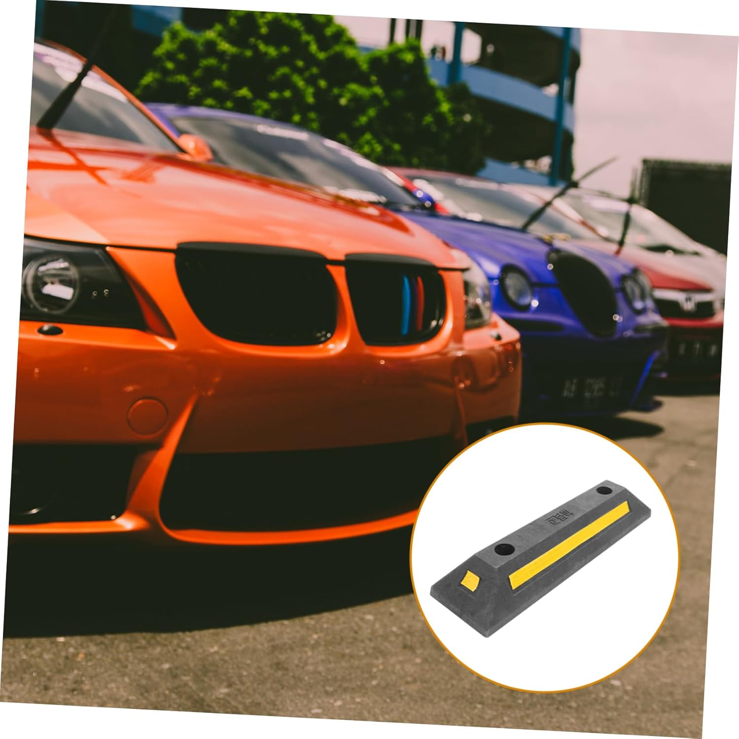 OUNONA Garage Car Stopper Wheel Bumper Sturdy Rubber Reflective Tape for Parking Lots