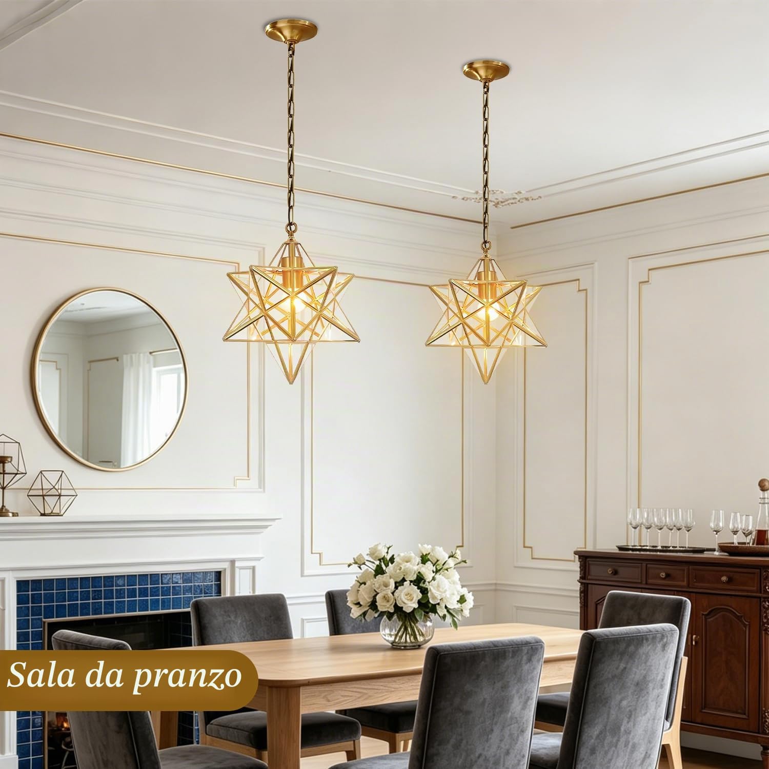 Lampadario a sospensione in vetro a stella con cristallo trasparente, lampadario rustico industriale vintage, lanterna sospesa, illuminazione a sospensione interamente in rame per soggiorno, ca