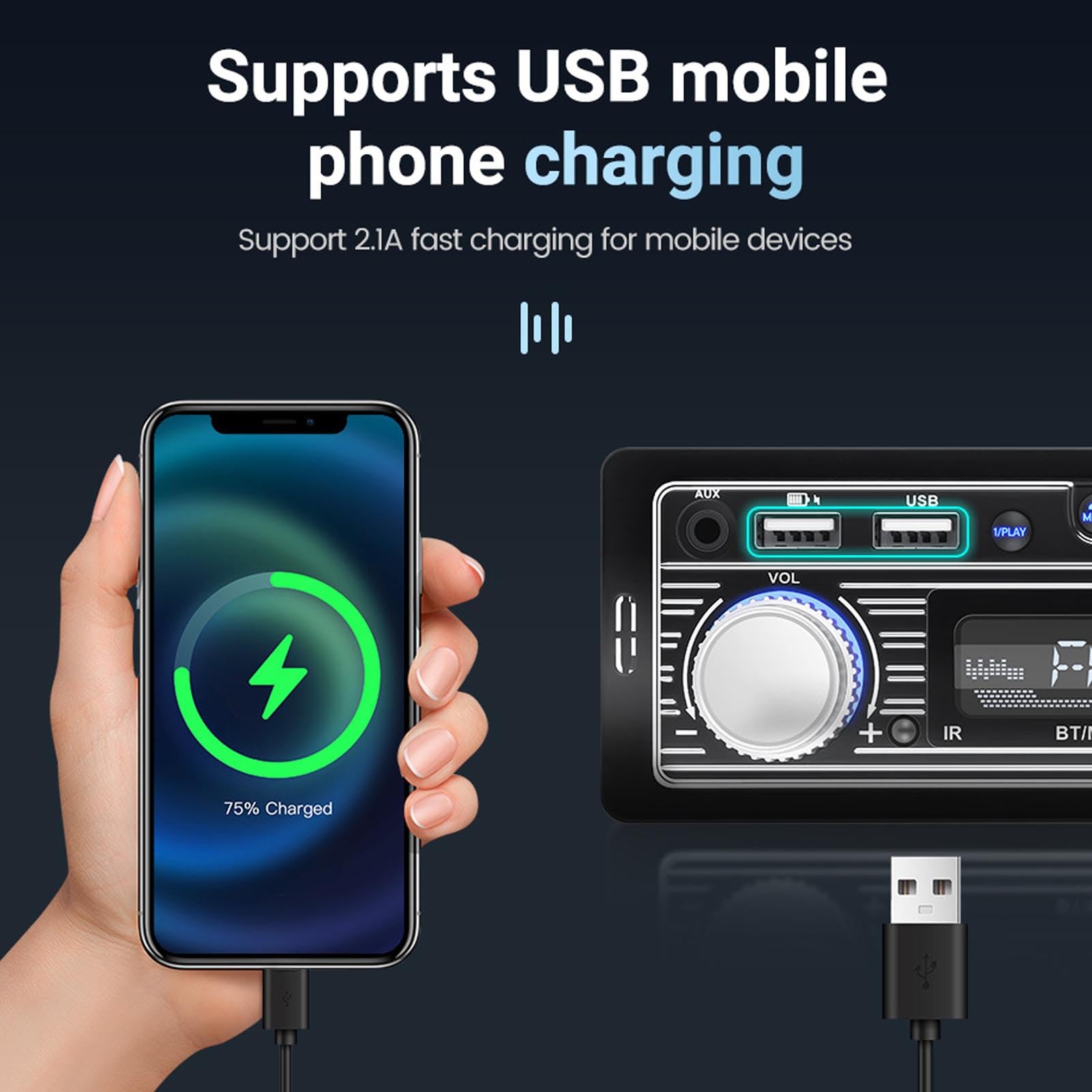 Ricevitore Audio per Auto, Stereo Multimediale a Singolo DIN, Bluetooth FM, USB MP3, Audio Radio FM Digitale SD nel Cruscotto - 12V Universale