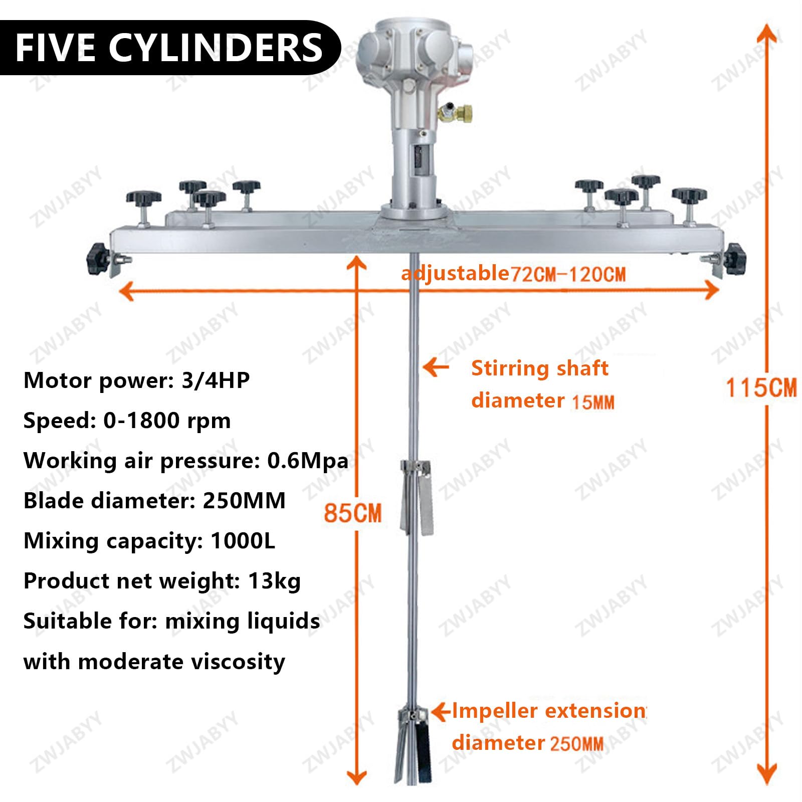 Agitador de aire, máquina mezcladora de tanque neumático industrial, máquina agitadora de pintura para agitador de tinta, hélice plegable, con soporte mezclador mezclador