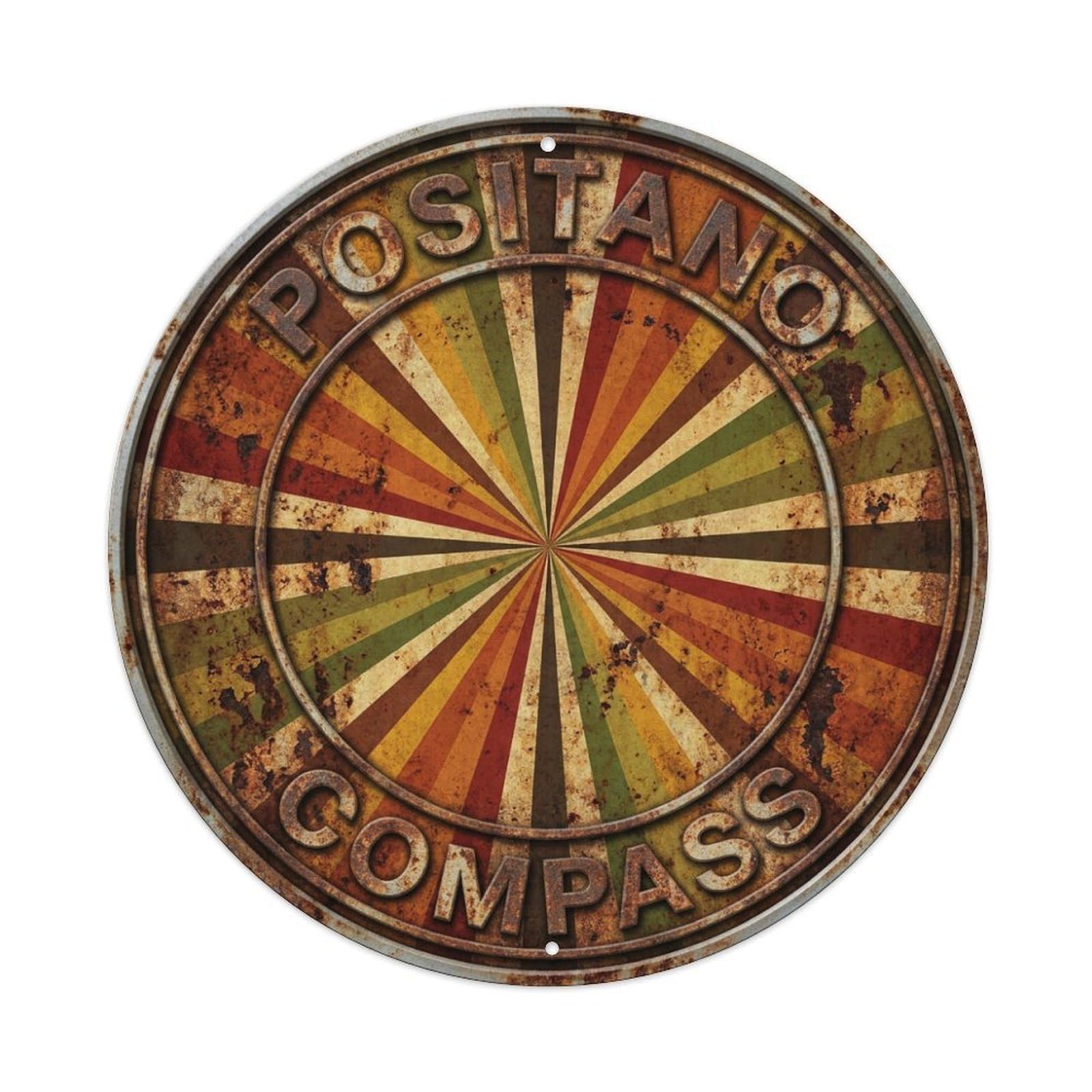Vintage Travel Positano Italy Campania Metal Tin Sign Plaque Wall Decor for Cafe, Club, Garden Round Metal Poster 8x8Inch