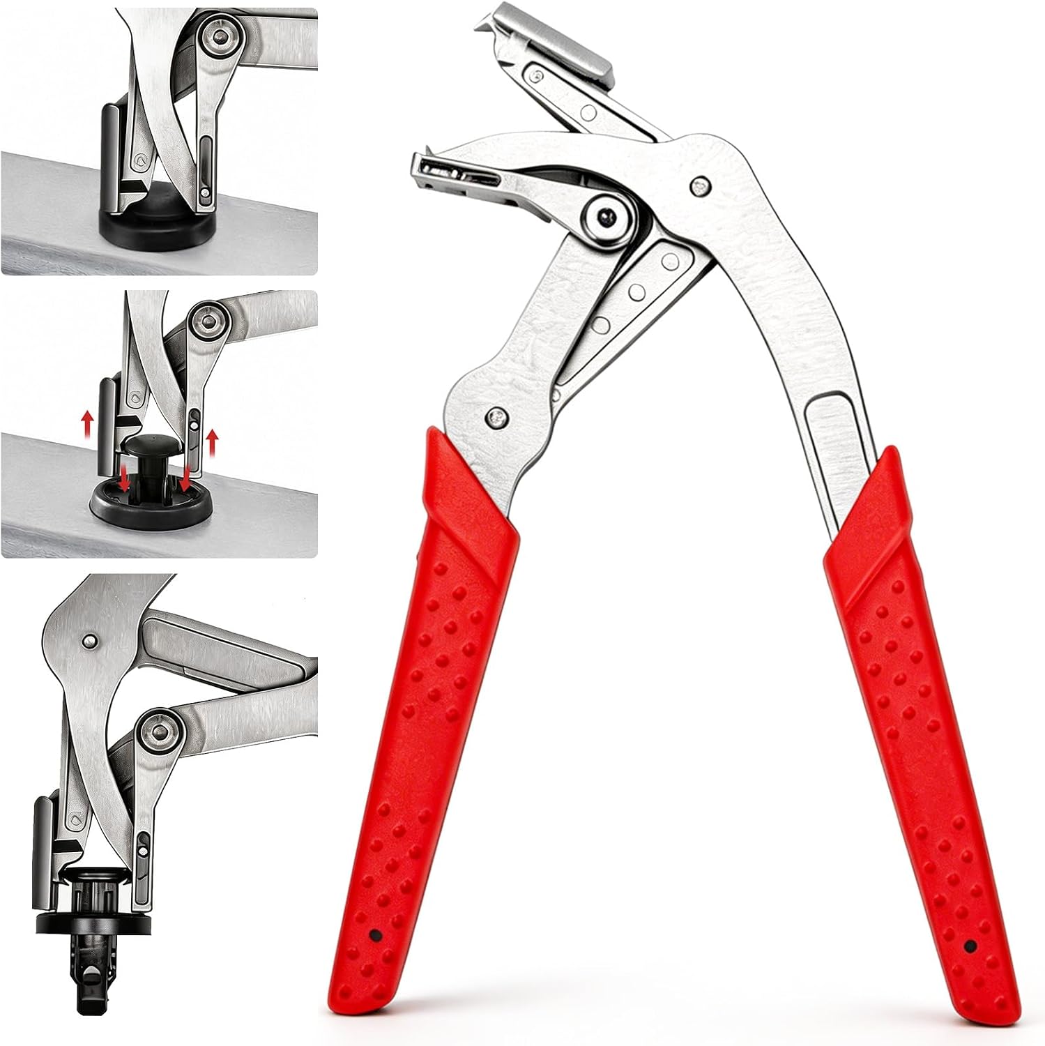 Qivine Car Clip Pliers, Auto Fastener Clip Removal Tool, Spring-Loaded Car Clips Removal Pliers with Anti-Slip Grip for Auto Door Panels Without Damage
