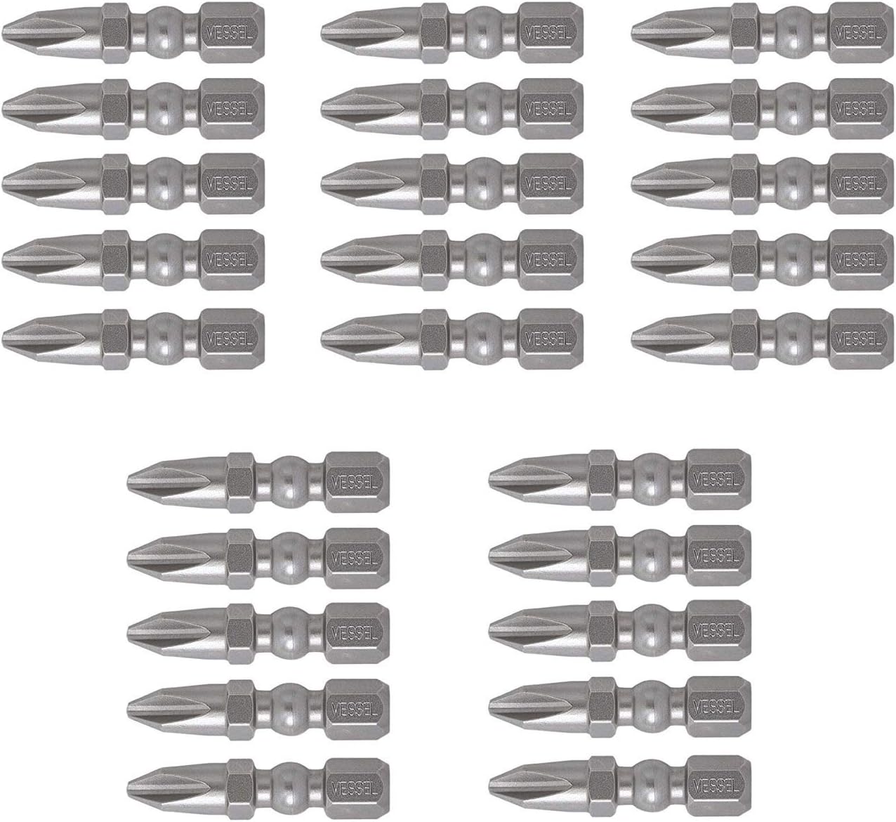 VESSEL Impact Ball Torsions-Bit Set – 5-teilig, Für Impact Driver, Mit Mag-Ladehalter, Made In Japan