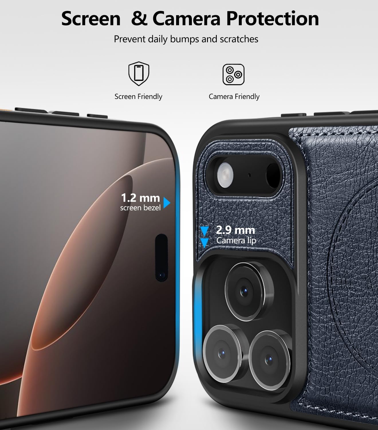 Magnetic for iPhone 17 Pro Leather Case,Built-in Invisible Stand [Compatible with Magsafe] Protective Slim Kickstand Phone Cover for iPhone 17 Pro Case, Blue - Image 6