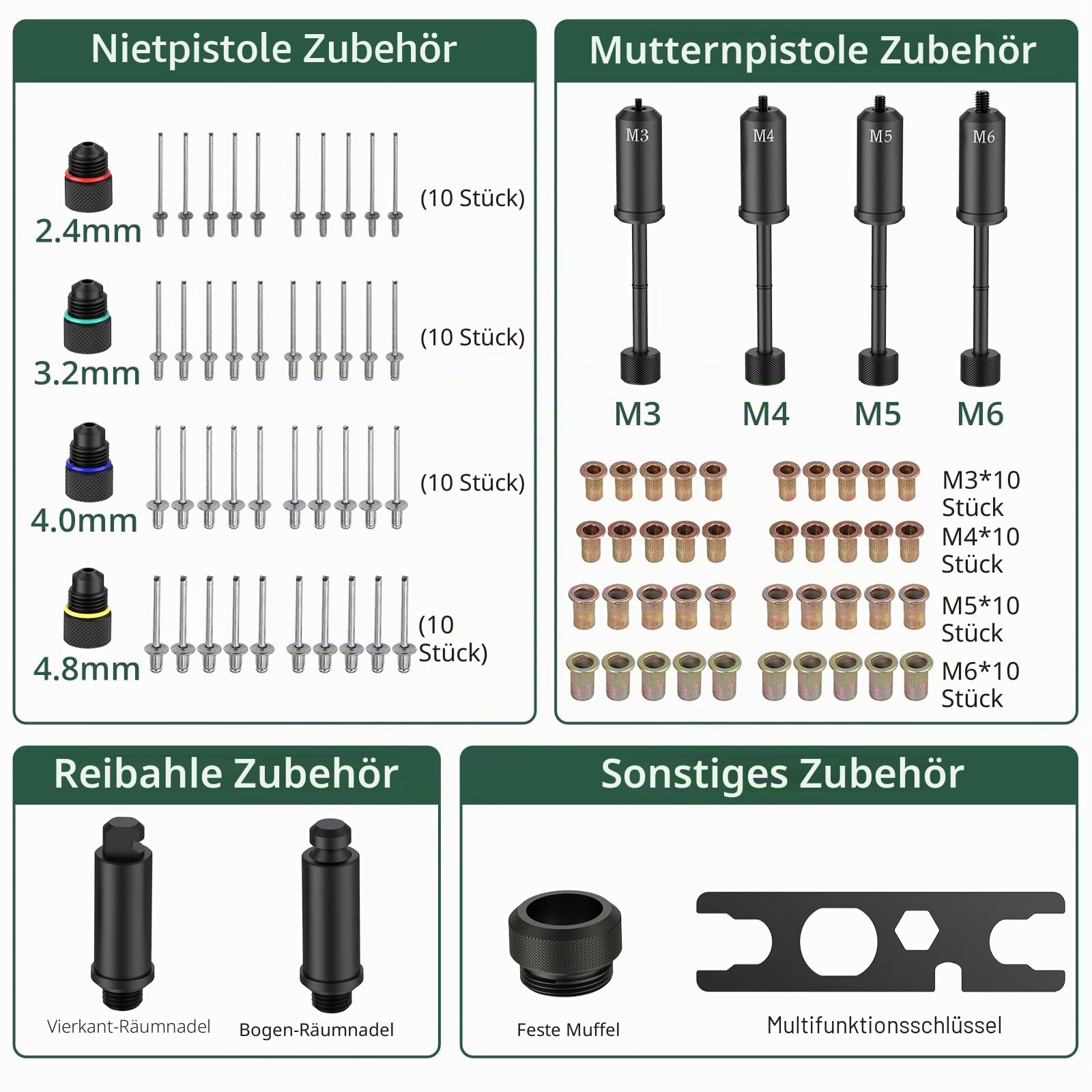 JiGiU 3 IN 1 Nietmutternzange Set, 360° Drehkopf, mit 40 Mutter & 40 Nieten