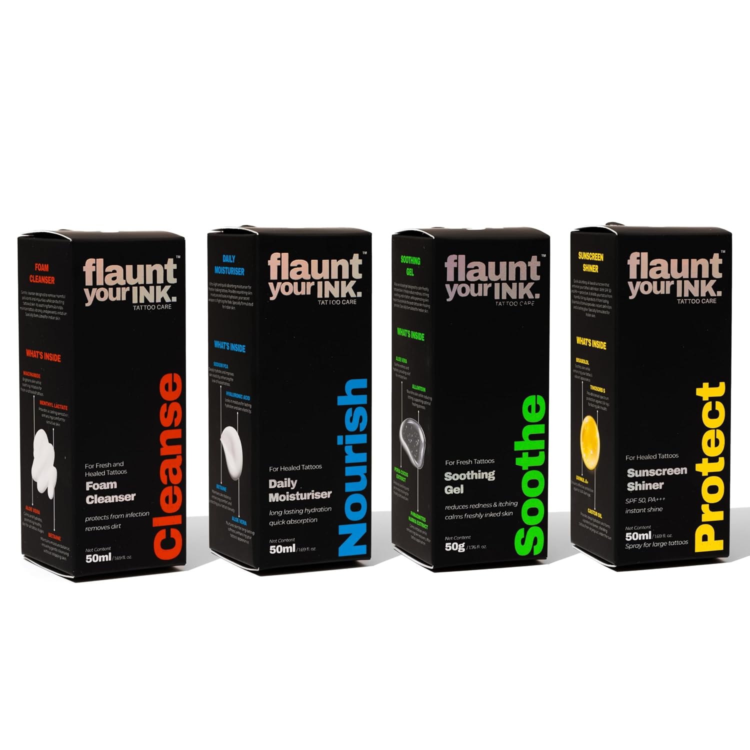 Flaunt Your Ink Ultimate Tattoo Care Kit | Shiner, Cleanser, Soothing Gel & Moisturizer | Helps in Recovery + Protects Tat... - Review, Price and Buying Guide
